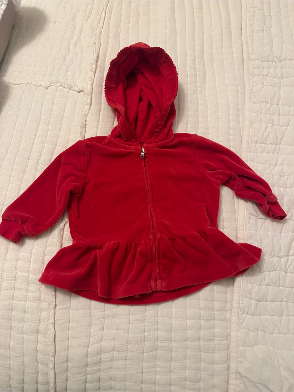 Girls' Red Hooded Ralph Lauren Zip-Up Peplum Top